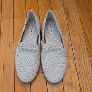 NEW BIRDIES White Woven Flats Leather Cushion Insole